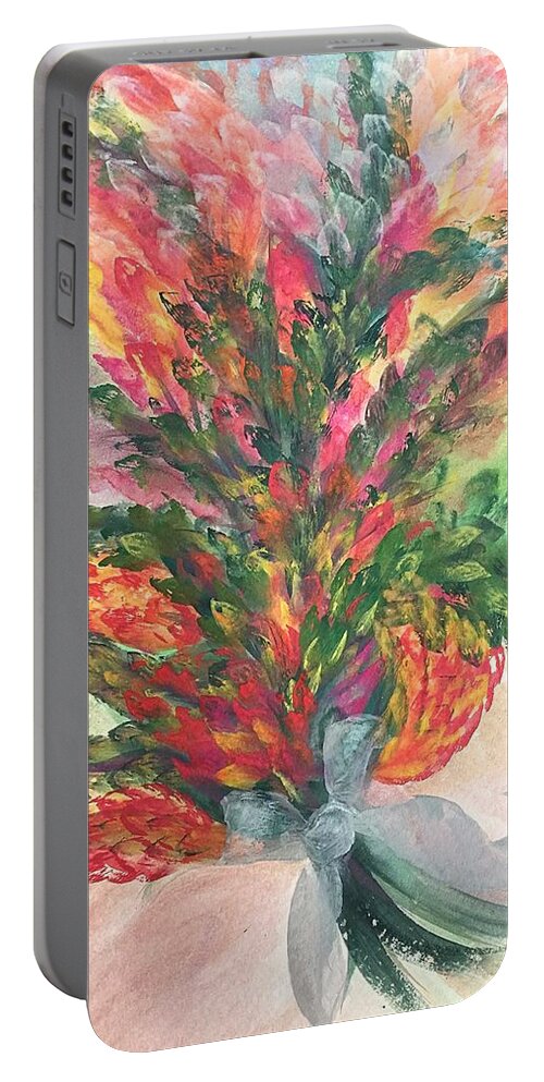 Watercolor Portable Battery Charger featuring the painting Bouquet and ribbon by Norma Duch
