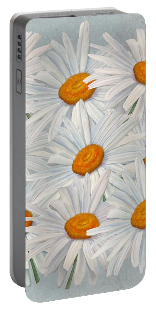 Daisies Portable Battery Charger featuring the mixed media Bouquet Of White Daisies by Angeles M Pomata