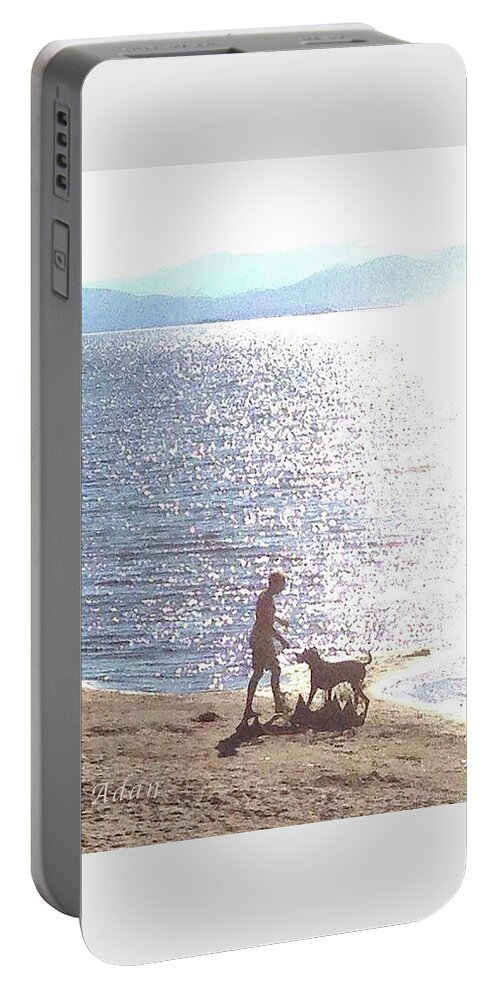Boy And Dog By Water Portable Battery Charger featuring the photograph Boy and Dog by Felipe Adan Lerma