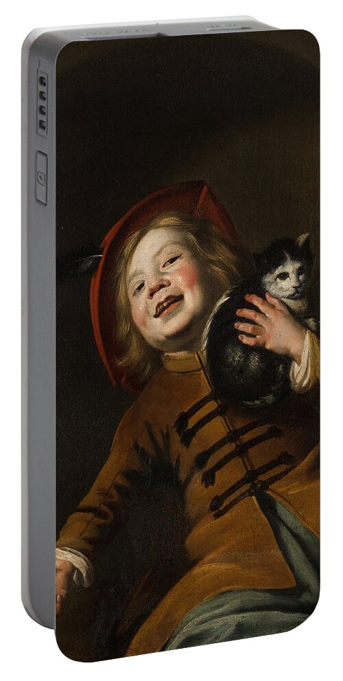 Boy With A Cat Portable Battery Charger featuring the painting Boy with a cat by Judith Leyster