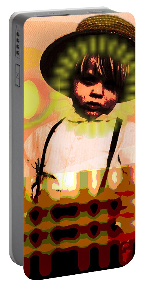 Digital Painting Portable Battery Charger featuring the painting Boy with Hat by John Vincent Palozzi