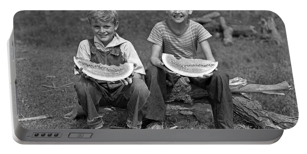 1940s Portable Battery Charger featuring the photograph Boys Eating Watermelons, C.1940s by H. Armstrong Roberts/ClassicStock
