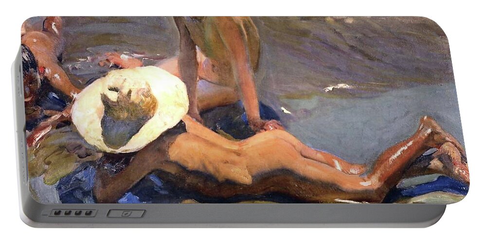 Sorolla Portable Battery Charger featuring the painting Boys on the Beach of 1908 by Juaquin Sorolla
