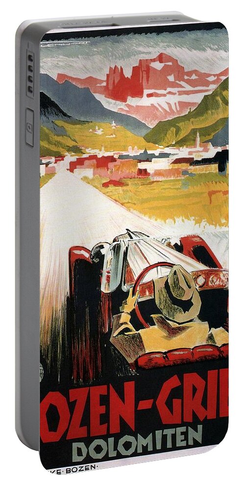 Car Portable Battery Charger featuring the mixed media Bozen-Gries - Dolomiten - Bolzano-Gries - Retro travel Poster - Vintage Poster by Studio Grafiikka