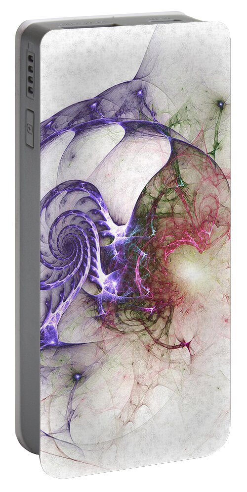 Abstract Portable Battery Charger featuring the digital art Brain Damage by Casey Kotas