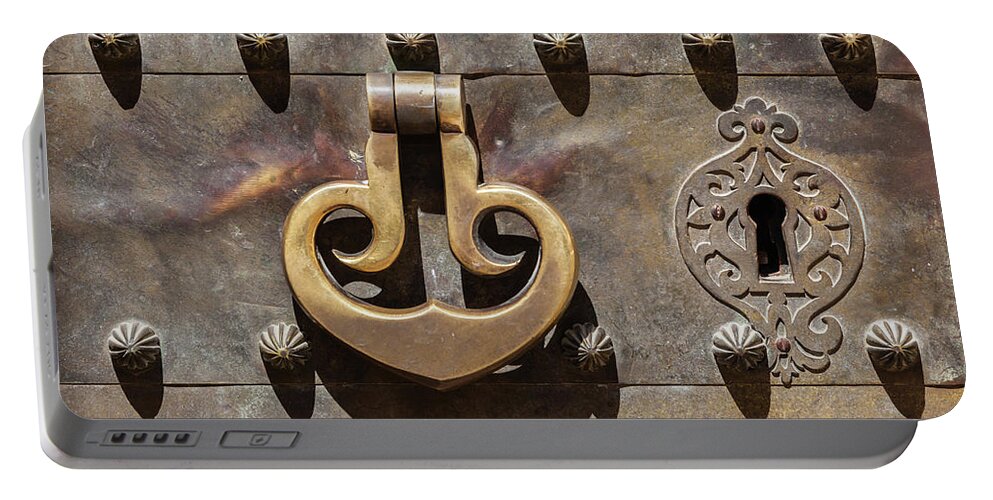 Castle Portable Battery Charger featuring the photograph Brass Castle Knocker by David Letts