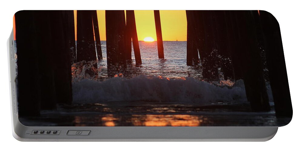 Pier Portable Battery Charger featuring the photograph Breaking Dawn at the Pier by Robert Banach