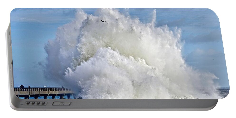 Breakwater Portable Battery Charger featuring the photograph Breakwater Explosion by Michael Cinnamond