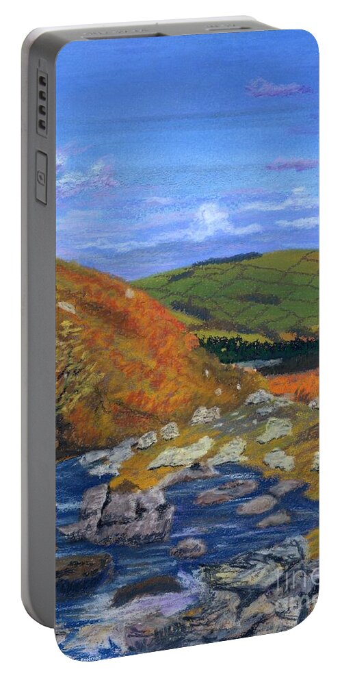 Brecon Beacons National Park Portable Battery Charger featuring the pastel Brecon Beacon National Park Hills and Stream by Edward McNaught-Davis