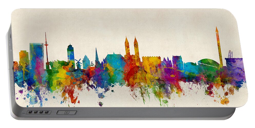 Bremen Portable Battery Charger featuring the digital art Bremen Germany Skyline by Michael Tompsett