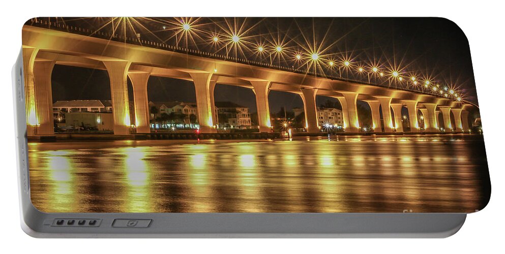 Bridge Portable Battery Charger featuring the photograph Bridge and Golden Water by Tom Claud