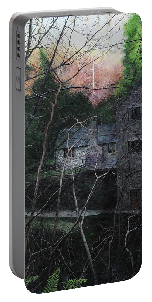 Landscape Portable Battery Charger featuring the painting Bridge at Bontuchel by Harry Robertson