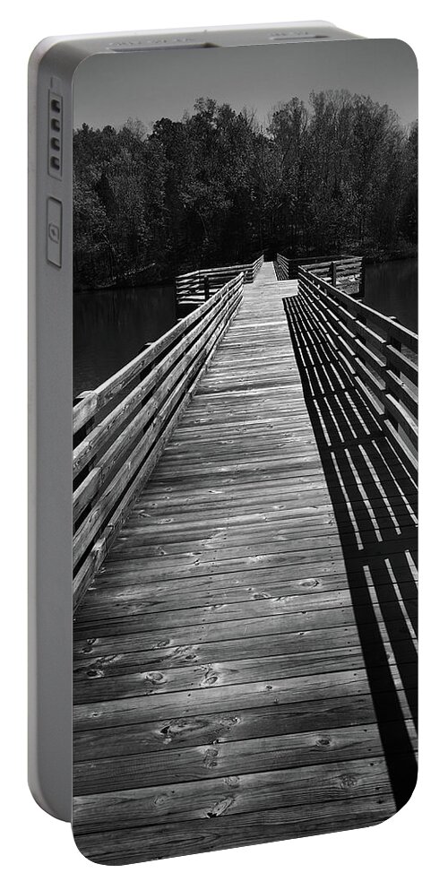 Kelly Hazel Portable Battery Charger featuring the photograph Bridge at Chester State Park in Black and White by Kelly Hazel