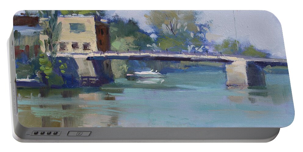 Bridge Portable Battery Charger featuring the painting Bridge at Tonawanda Canal by Ylli Haruni