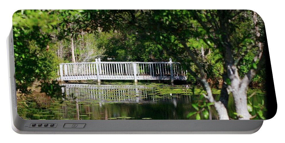 Lillys Portable Battery Charger featuring the photograph Bridge on Lilly Pond by Lori Mellen-Pagliaro