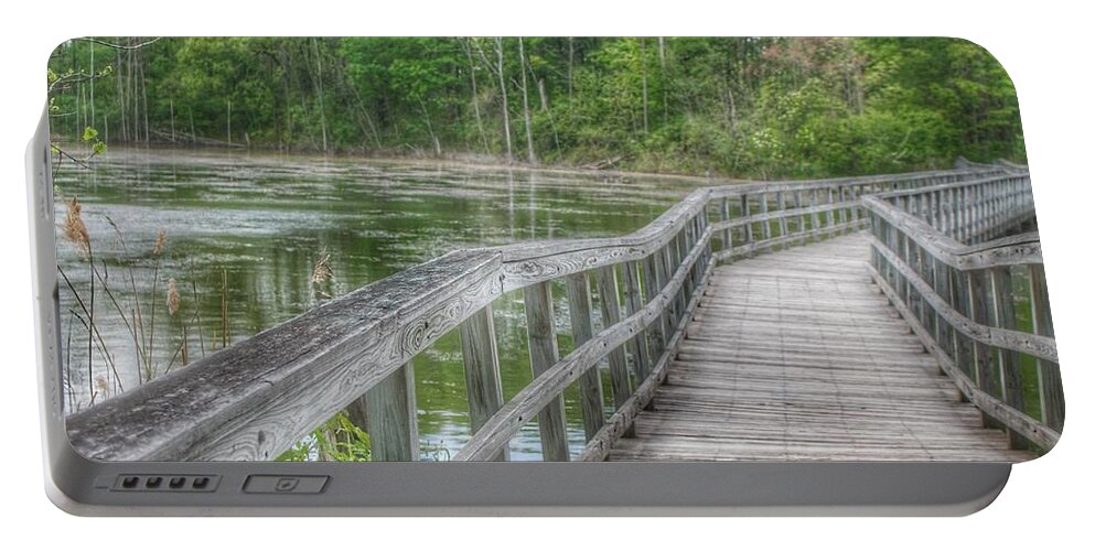 Bridge Portable Battery Charger featuring the photograph 3010 - Linear Park Bridge Over Wetlands II by Sheryl L Sutter
