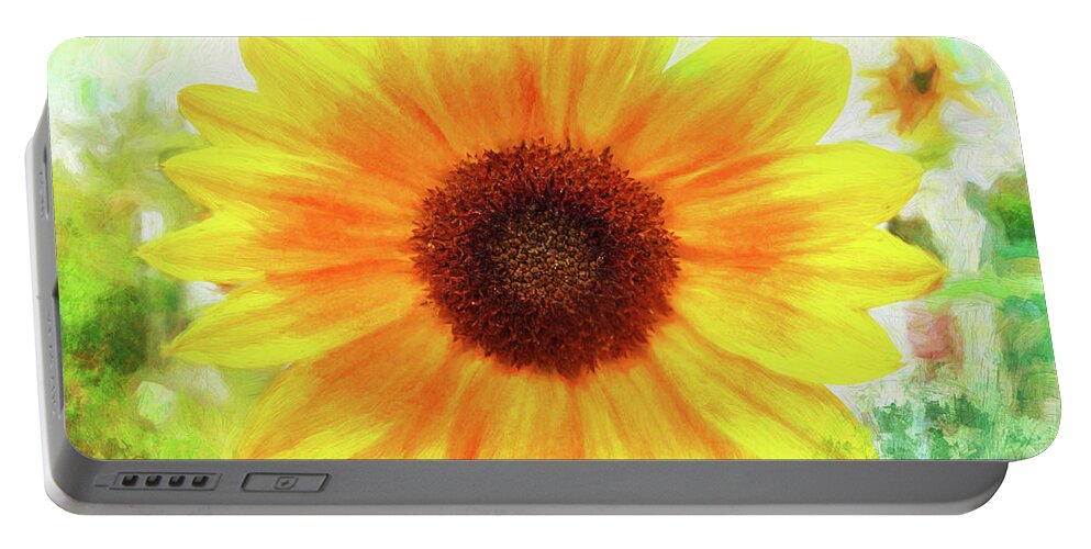 Sunflower Portable Battery Charger featuring the photograph Bright Yellow Sunflower - Painted Summer Sunshine by Anita Pollak