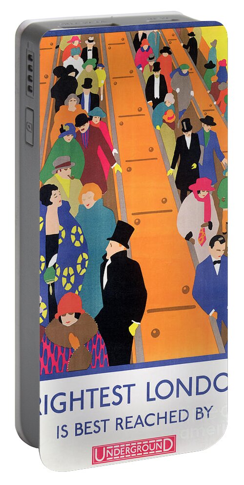 Advertisement; Poster; Tube; Crowd Portable Battery Charger featuring the painting Brightest London is Best Reached by Underground by Horace Taylor