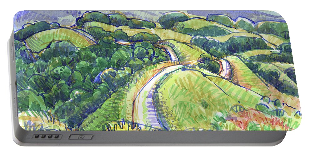 Landscape Portable Battery Charger featuring the painting Briones Crest in May, Lafayette, CA by Judith Kunzle