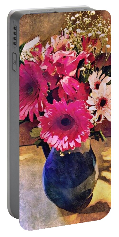 Brithday Portable Battery Charger featuring the mixed media Brithday Wish Bouquet by MaryLee Parker