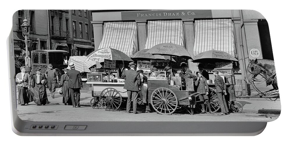 Lunch Cart Portable Battery Charger featuring the photograph Broad St. Lunch Carts New York by Anthony Murphy