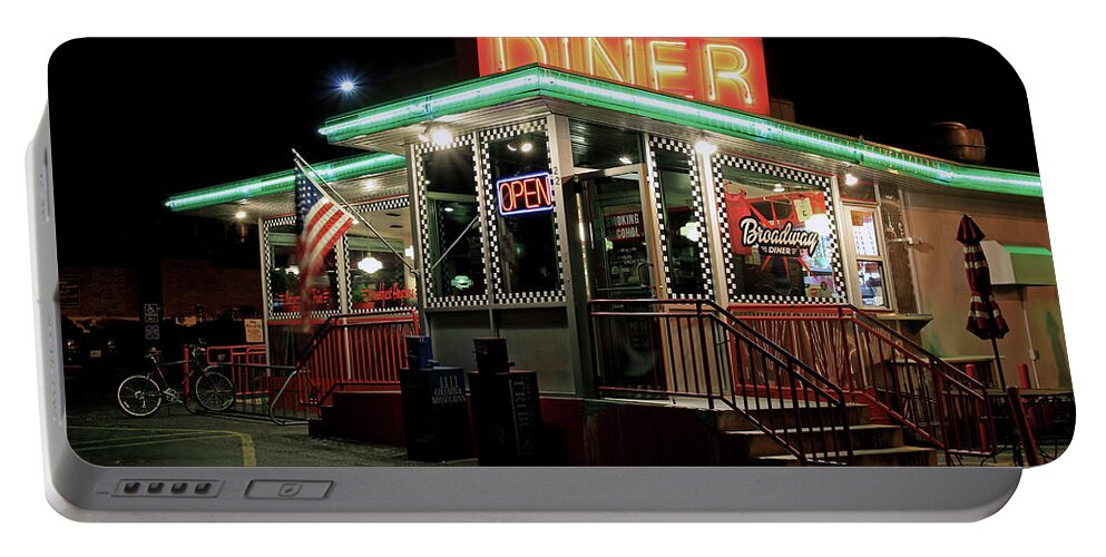 Cafe Portable Battery Charger featuring the photograph Broadway Diner by Christopher McKenzie