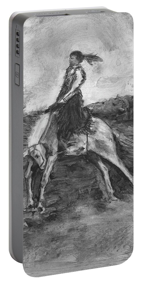 Horse Portable Battery Charger featuring the painting Woman Bronc Rider by Sheila Johns