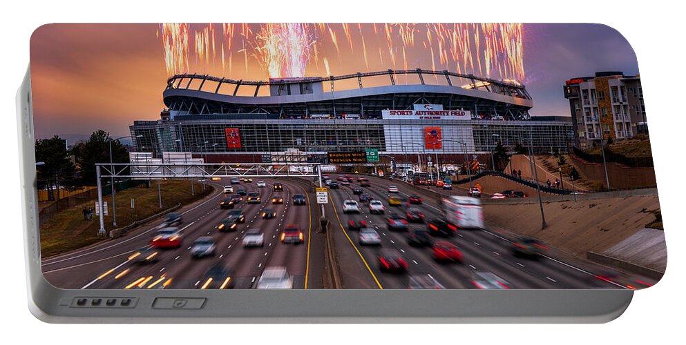 Denver Portable Battery Charger featuring the photograph Broncos Win AFC Championship Game 2016 by Darren White