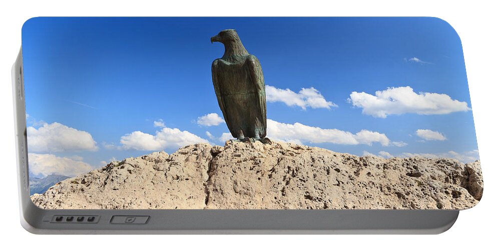 Alto Adige Portable Battery Charger featuring the photograph bronze eagle in Dolomites by Antonio Scarpi