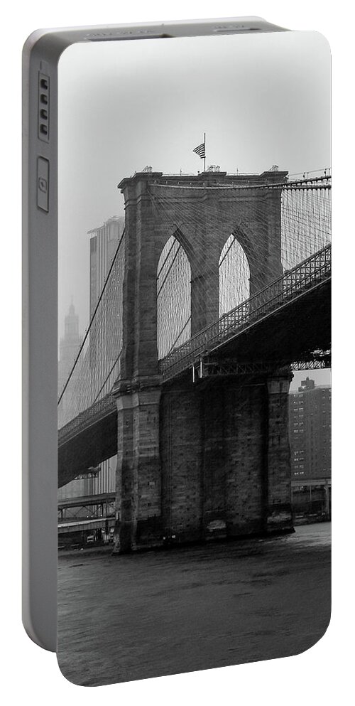 Brooklyn Portable Battery Charger featuring the photograph Brooklyn Bridge in a Storm by Adam Reinhart