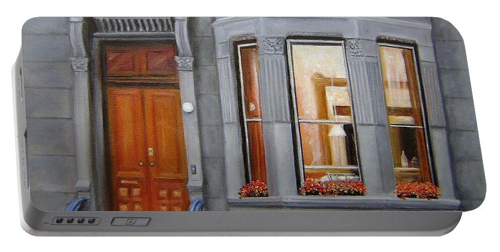 Ny City Portable Battery Charger featuring the painting Brooklyn Brownstone Window by Leonardo Ruggieri