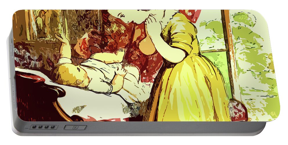 Brother And Sister Is An Old Book Image From The 1800's Which Has Been Edited And Enhanced. Portable Battery Charger featuring the digital art Brother and Sister by Digital Art Cafe