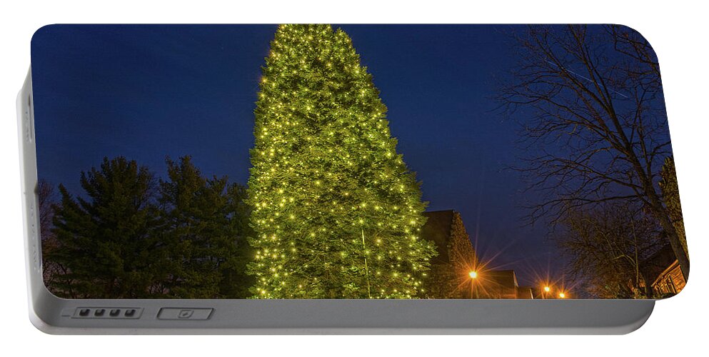 Christmas Portable Battery Charger featuring the photograph Brotherhood Winery Christmas Tree With Light Trails by Angelo Marcialis