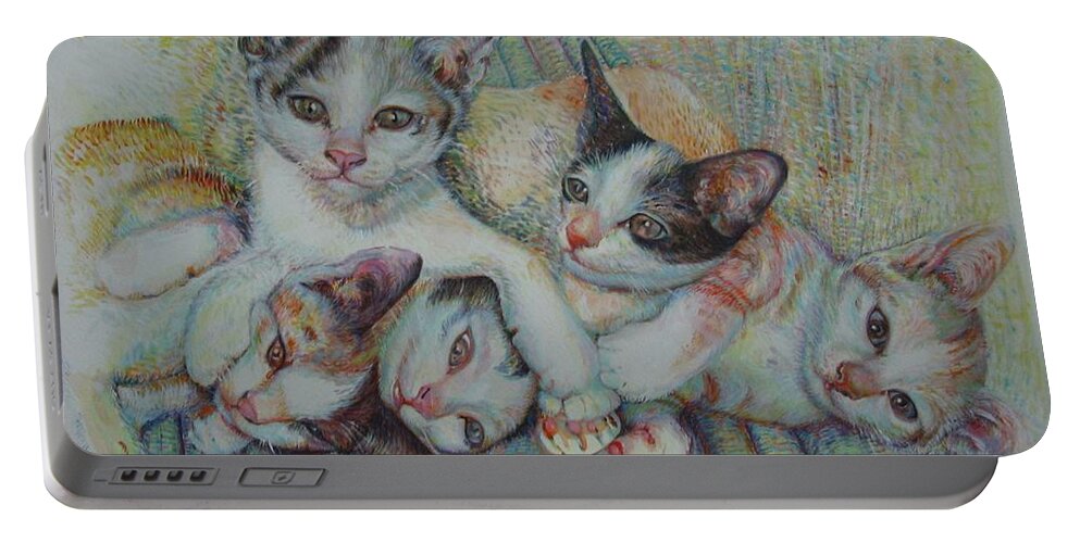 Cats Portable Battery Charger featuring the painting Brothers and Sisters by Sukalya Chearanantana