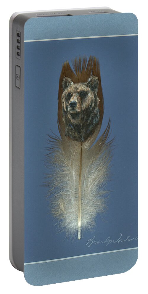 Spirit Animal Portable Battery Charger featuring the painting Brown Bear Painted Feather by Brandy Woods