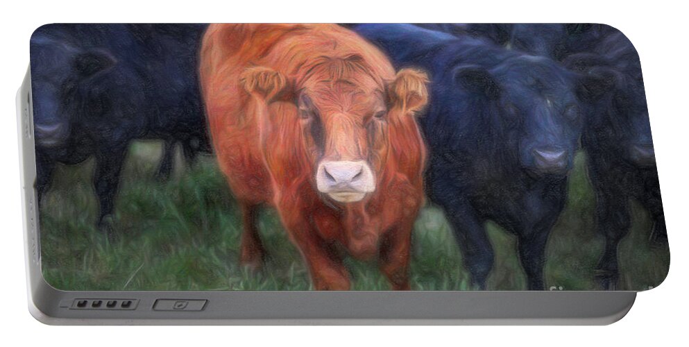 Our Town Portable Battery Charger featuring the photograph Brown Cow by Craig J Satterlee