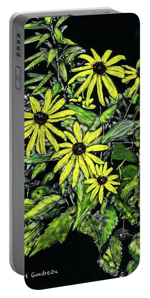 Scratchboard Portable Battery Charger featuring the painting Brown-Eyed Susans II by Robert Goudreau