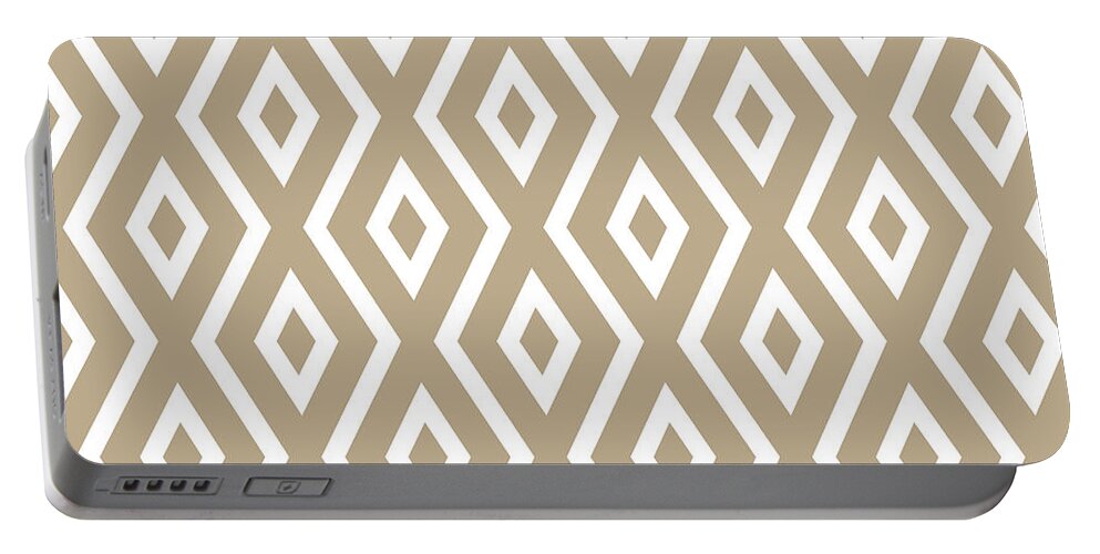 Beige Portable Battery Charger featuring the mixed media Beige Diamond Pattern by Christina Rollo