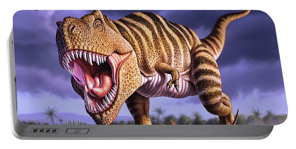 Dinosaur Portable Battery Charger featuring the digital art Brown Rex by Jerry LoFaro