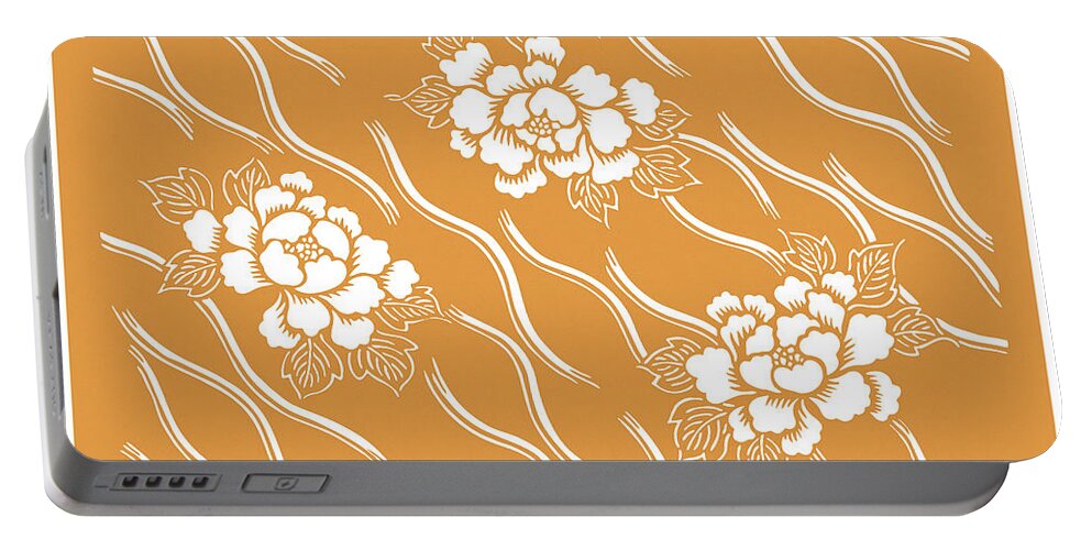 Ornamental Flowers Portable Battery Charger featuring the mixed media Brown White Decorative Flower Ornament by Zalman Latzkovich