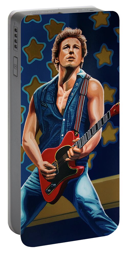 Bruce Springsteen Portable Battery Charger featuring the painting Bruce Springsteen The Boss Painting by Paul Meijering