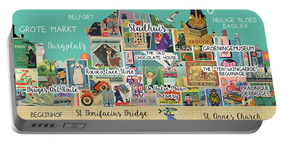 Bruges I Love You Portable Battery Charger featuring the mixed media Bruges I love you by Claudia Schoen