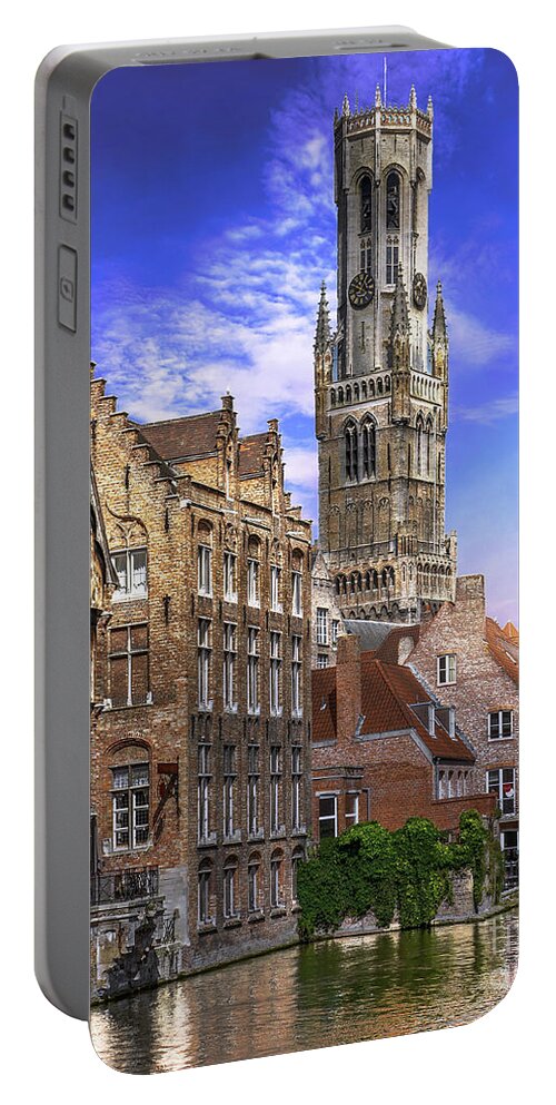 Brugge Portable Battery Charger featuring the photograph Brugge Bell Tower by David Meznarich