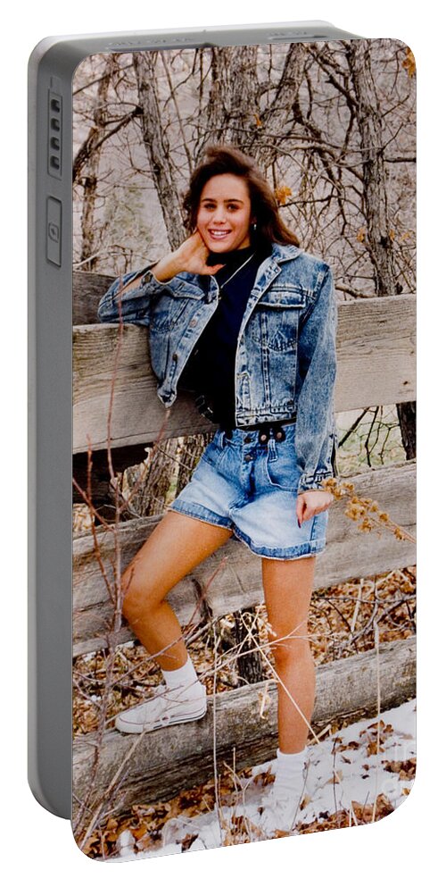 Brunette Portable Battery Charger featuring the photograph Brunette Cowgirl by Split Rail Fence by Steven Krull