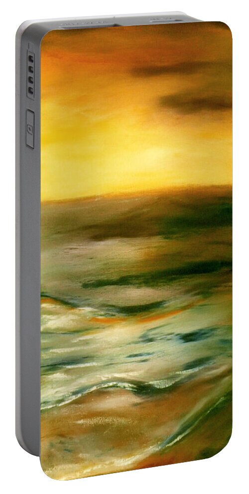 Abstract Portable Battery Charger featuring the painting Brushed 4 - Vertical Sunset by Gina De Gorna