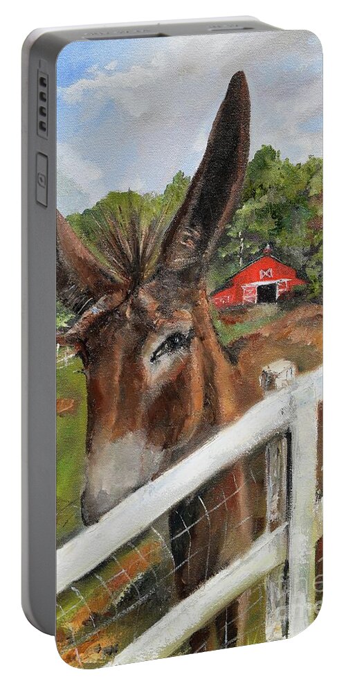 Donkey Portable Battery Charger featuring the painting Bubba - Steals the Show -Donkey by Jan Dappen