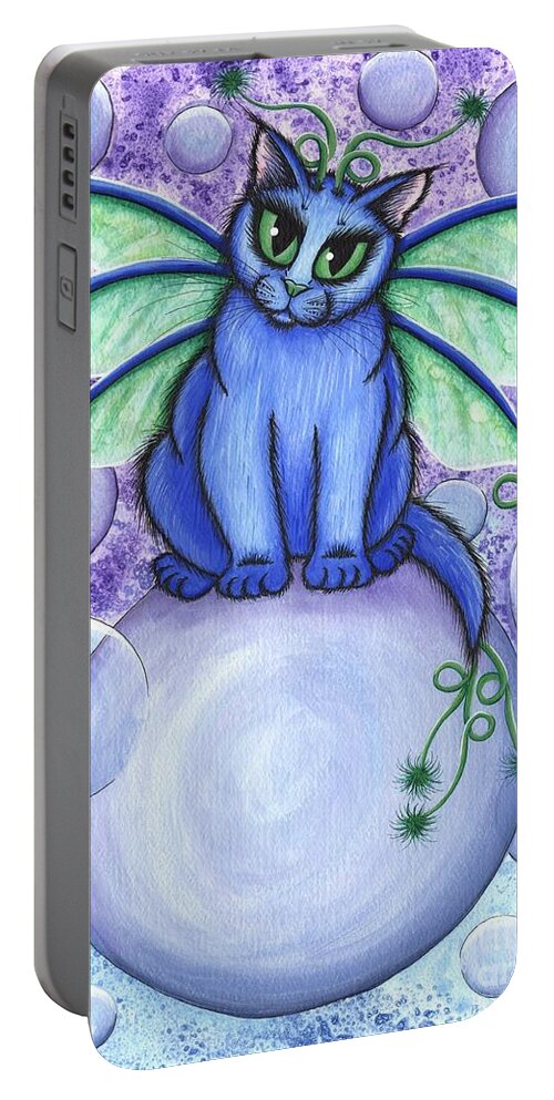 Bubbles Cute Cat Portable Battery Charger featuring the painting Bubble Fairy Cat by Carrie Hawks