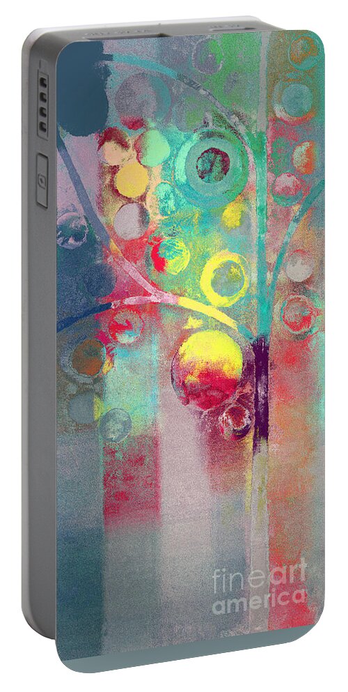 Abstract. Multicolor Portable Battery Charger featuring the painting Bubble Tree - 285l by Variance Collections