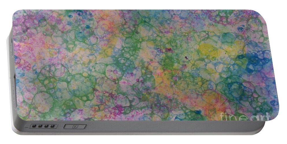 Water Marbling Portable Battery Charger featuring the painting Bubbles by Daniela Easter