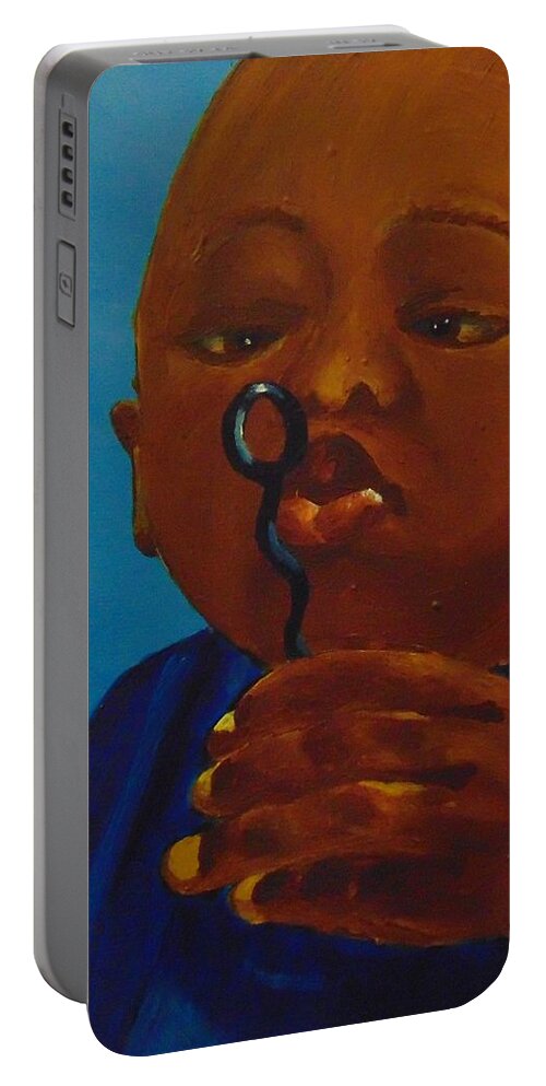 Boy Portable Battery Charger featuring the painting Bubbles by Saundra Johnson